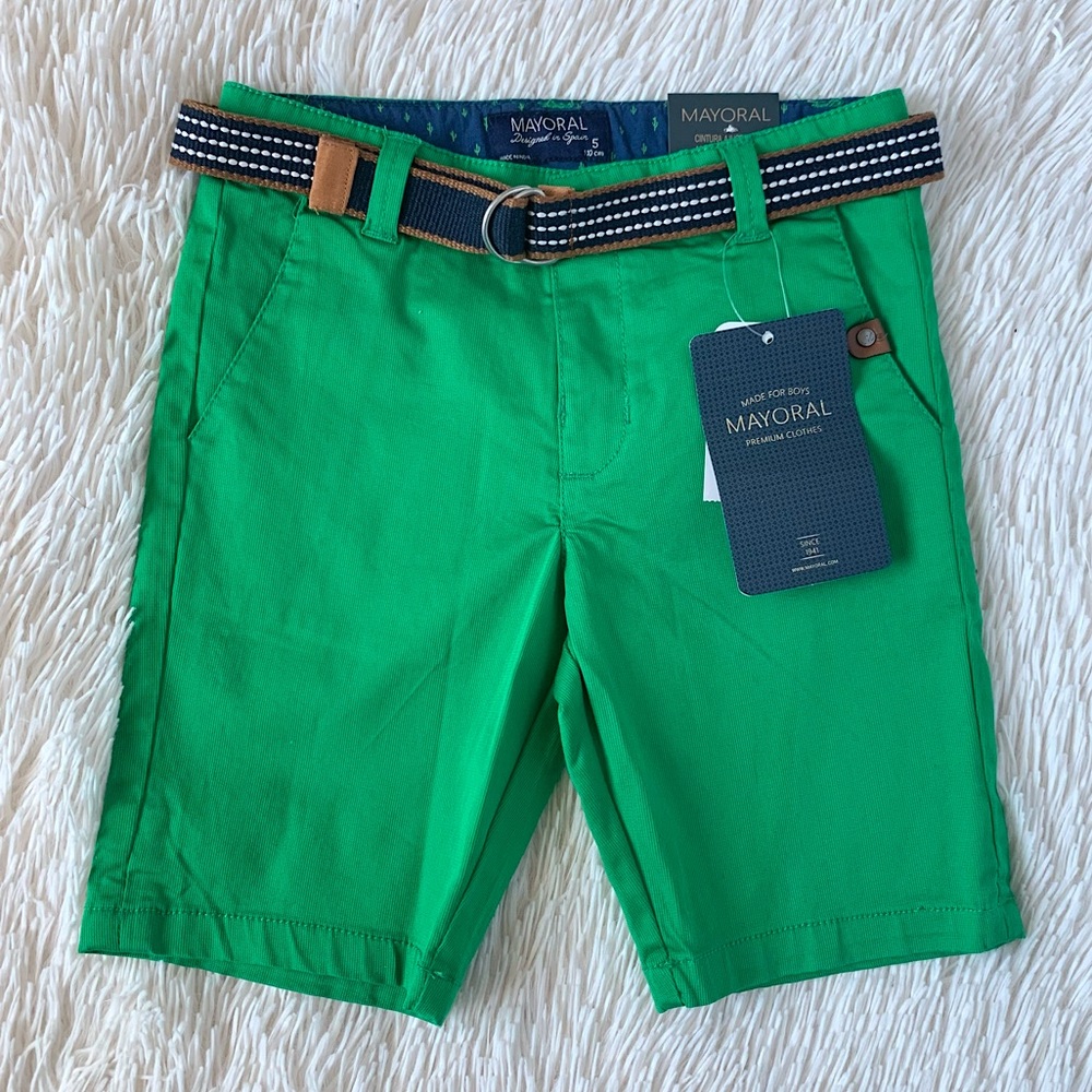 Mayoral Green Shorts with Navy Belt•NWT